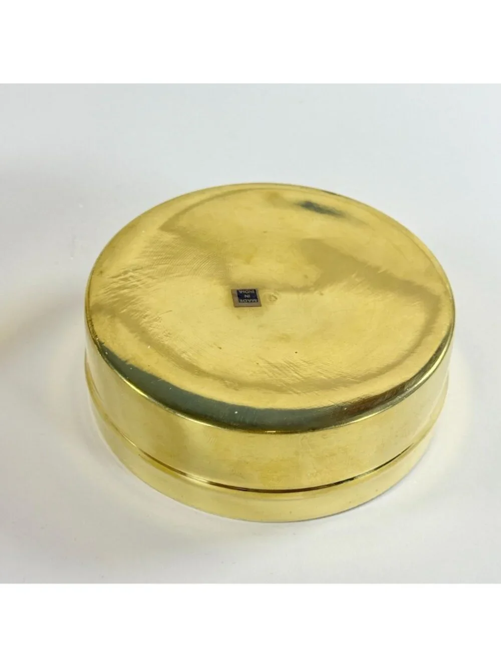 Vintage Brass Trinket Box Round Gold Tone Vanity Made in Italy